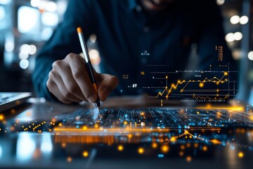 A close-up of a digital interface shows bright orange analytics data highlights, representing dynamic statistics and integral financial figures and insights.