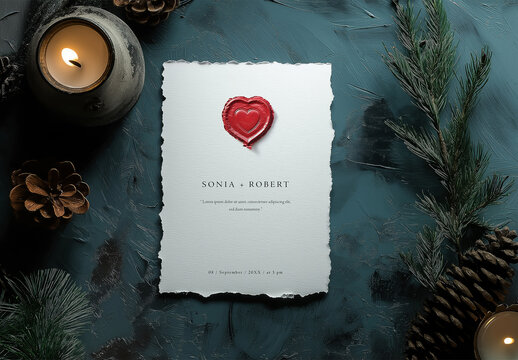 Paper Card Mockup With Torn Edges and Festive Background, Generative ai