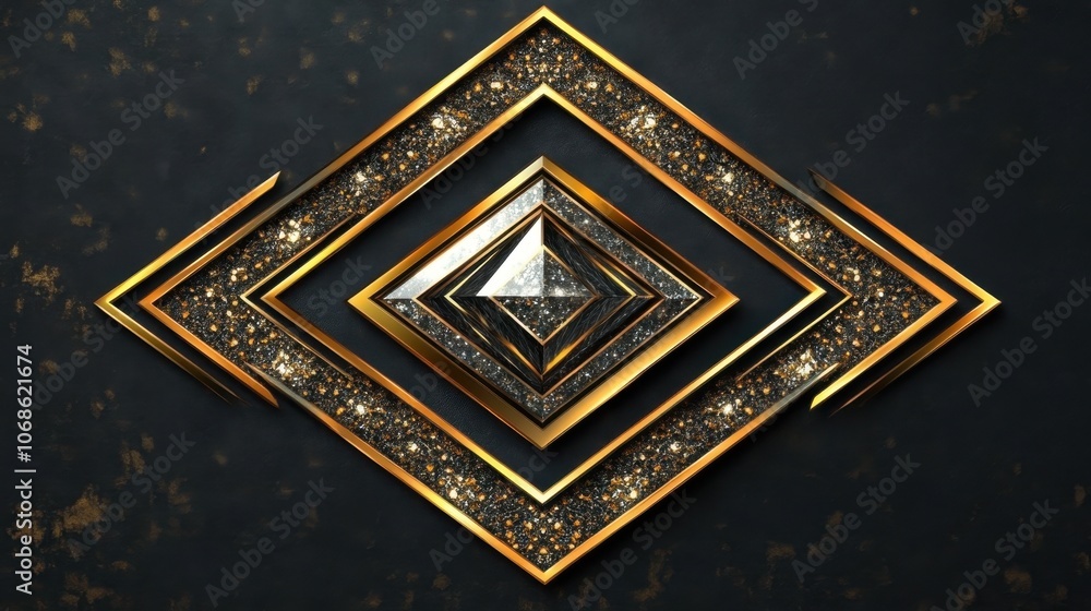 Poster intricate golden geometric design with embedded gemstones creates an elegant visual experience on a 