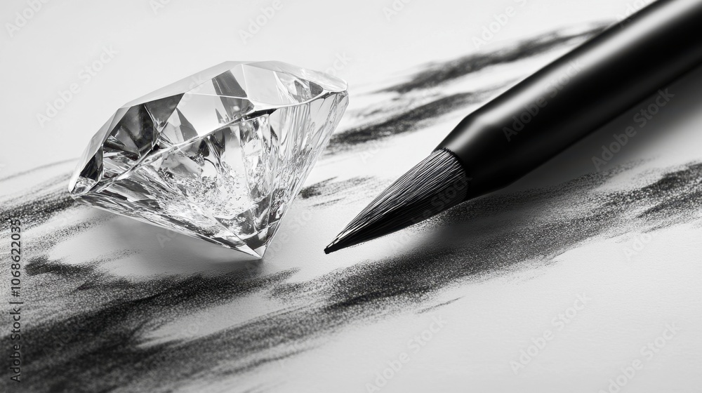 Poster a sparkling diamond and a charcoal pencil create an artistic interplay of light and shadow on textur