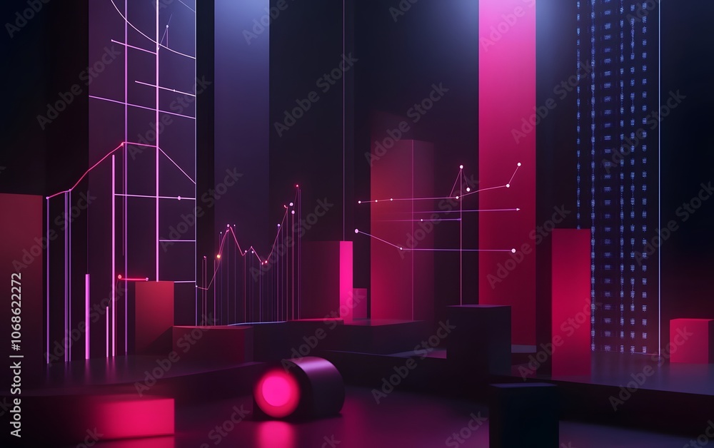 Poster abstract futuristic neon cityscape with glowing lines and data visualizations. a modern and dynamic 