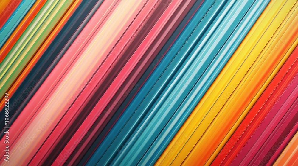 Poster colorful diagonal stripes in vibrant hues, creating a lively and dynamic abstract composition.