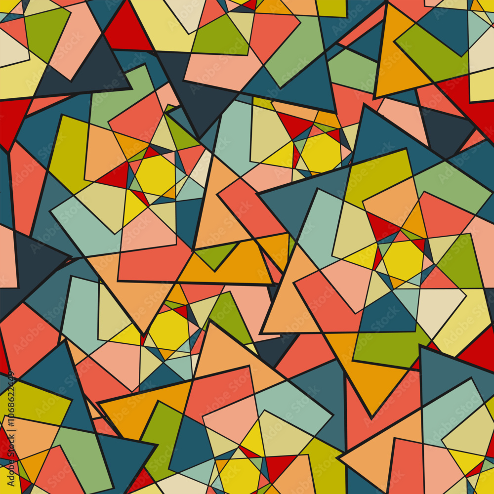 Aufkleber seamless pattern with a multicolor abstract composition imitating a mosaic, stained glass and other 