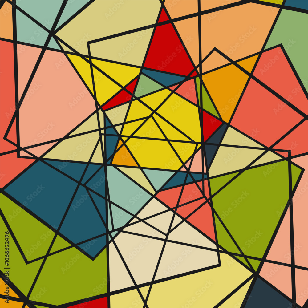 Aufkleber abstract background with color geometric shapes and black lines. vector illustration