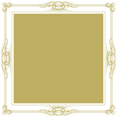 Square vintage frame with gold edging and gold background. Vector illustration