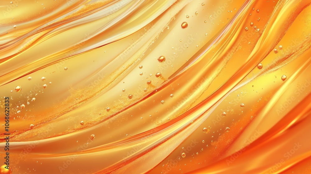 Poster abstract orange waves with bubbles and a glossy appearance create a vibrant and energetic visual.