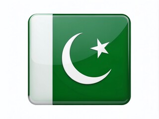 Square Glossy Icon with National Flag of Pakistan on a White Background for Architectural Photography and Design Projects