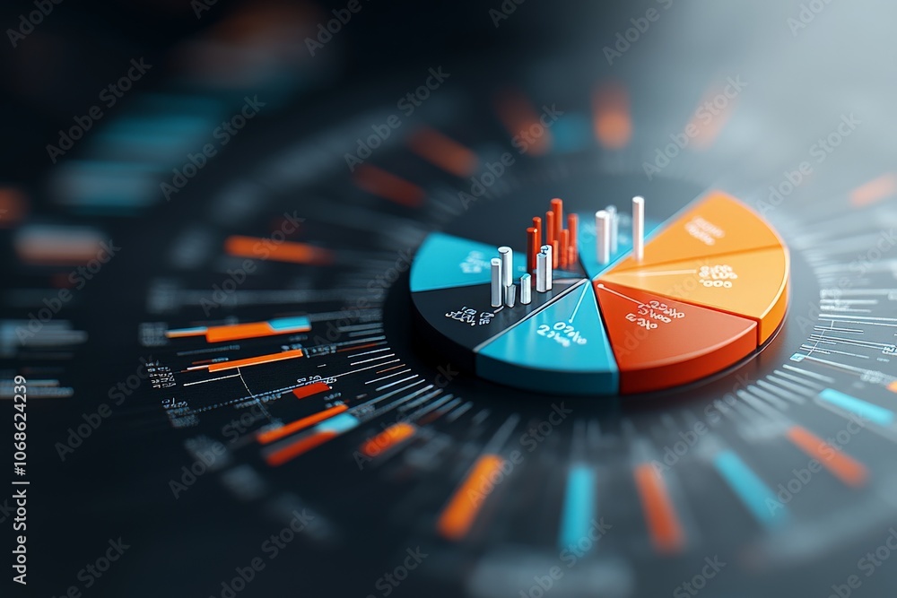 Poster a striking 3d pie chart displaying detailed data insights with vibrant colors, showcasing statistics