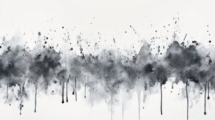 A striking black and gray watercolor splash artwork with dramatic drips and splatters, creating a unique abstract effect.