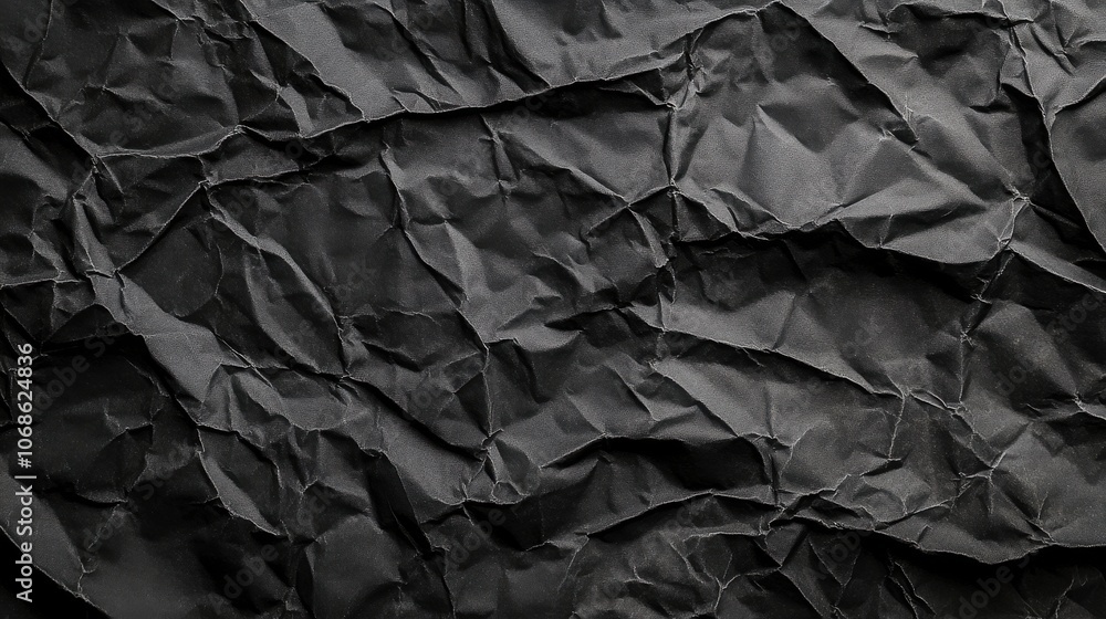 Aufkleber textured black crumpled paper surface creating a dramatic and artistic backdrop.