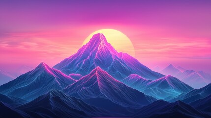 A vibrant mountain landscape at sunset