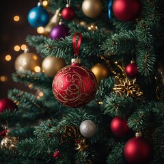 Fototapeta premium The Christmas tree glows with vibrant new year’s spirit