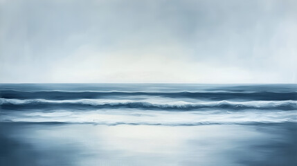 Fototapeta premium ocean scene with calm, flat water and gentle ripples in the distance, symbolizing tranquility and reflection.