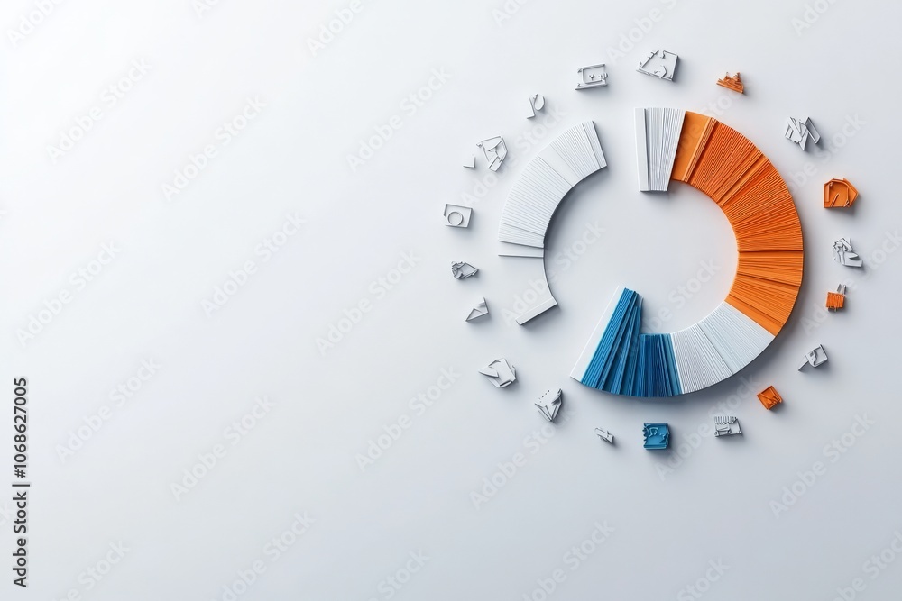 Poster this image features an abstract 3d pie chart with colorful segments and various icons, symbolizing d