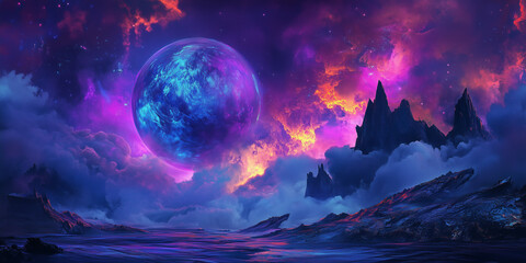 A storm approaching with large planet in background, a fusion between pointillism and alcohol ink painting.