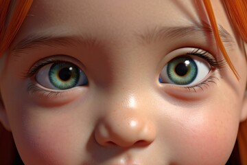 Naklejka premium cute little girl with smooth facial features,blue,green,yellow,orange