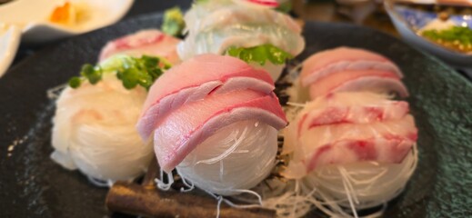 Fresh sashimi with vegetables