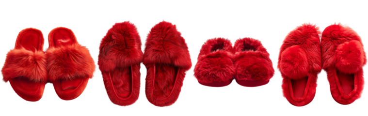 Set of winter soft red slippers, transparent background