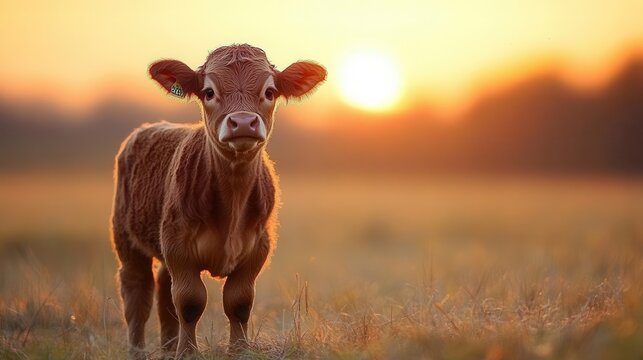 majestic silhouette of a cow against a glowing sunset, showcasing its strong profile and natural grace; perfect for artistic projects wanting an elegant representation of nature