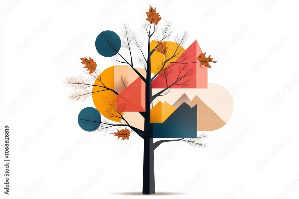Aufkleber abstract tree with geometric shapes and branches
