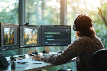 Diverse Person Working in Hybrid Editing Space