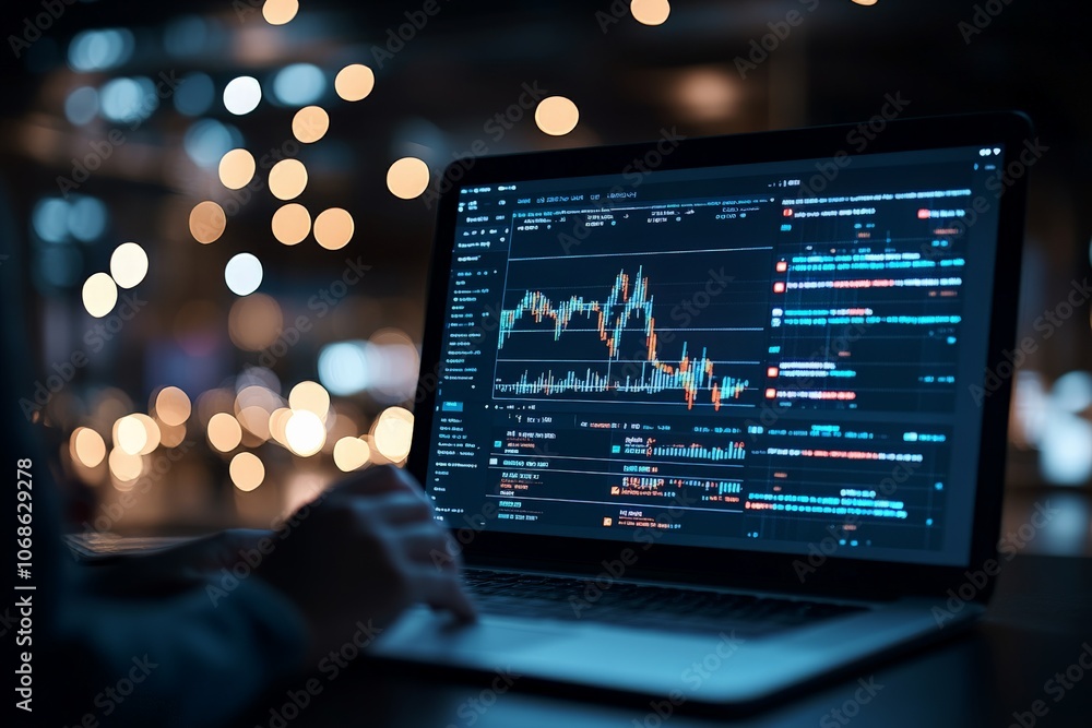 Aufkleber a detailed view of a stock market analysis on a laptop, highlighting data-driven decision-making and