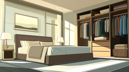 Fototapeta premium Modern Bedroom Interior Design with Walk-In Closet.