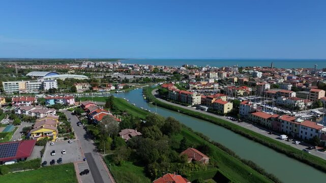 beautiful green and modern canals and city, Darsena dell'Orologio in Caorle, the Metropolitan City of Venice