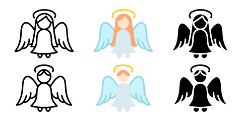 Christmas decoration angel with wings icon. Xmas celebration symbol. Christianity sign. Holiday pictogram.