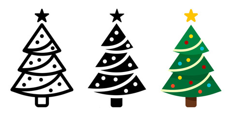 Christmas tree icon. Decorated pine color icon. Happy new year and xmas symbol. Winter holiday sign.