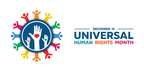 December is Universal Rights Month. Great for cards, banners, posters, social media and more. White background.