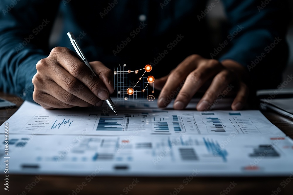 Poster image shows a person using a stylus to interact with printed charts and graphs, epitomizing precisio