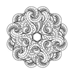 Black and white abstract floral mandala pattern. perfect for art and antistress coloring activities. Intricate Vector illustration.