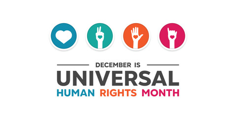 December is Universal Rights Month. Heart and hands. Great for cards, banners, posters, social media and more. White background.