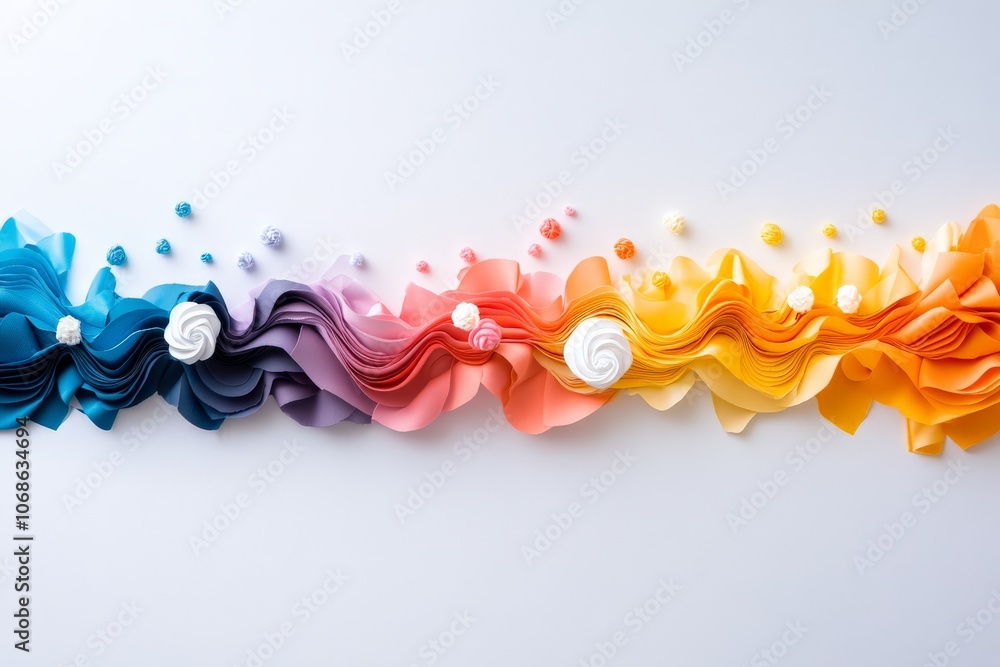 Poster a vivid and captivating abstract representation made from layered paper art, showcasing a flowing mo