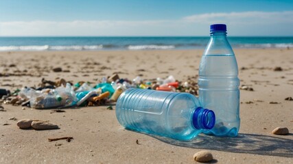 plastic bottles on the seaside