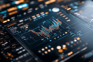 A close-up view of a digital interface with vibrant graphs and analytics, highlighting the intricate details of market analysis and data-driven decision-making insights.