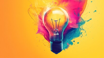 Lightbulb with Colorful Ink Splashes