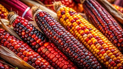 Stunning Portrait of Red Heirloom Indian Corn with Vivid Colors, Textures and Nature's Beauty for Farm, Harvest, and Organic Food Themes