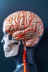 3D Anatomical Illustration of Human Brain with Internal Structure and Substructures Highlighted