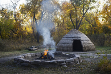 Obraz premium Traditional Native American Sweat Lodge with Fire