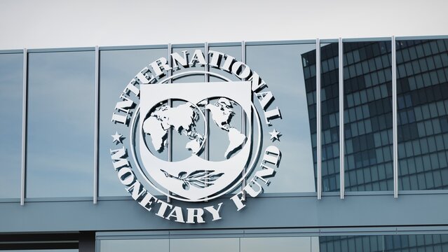 Chicago, USA - May 14, 2020 International Monetary Fund IMF only editorial Stock information on the logo of the office facade