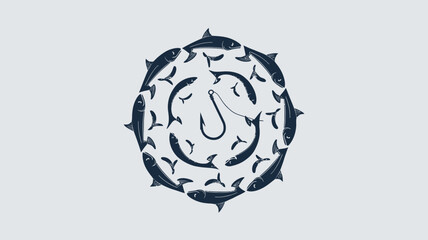 Silhouette of a School of Fish in Various Sizes and Shapes 