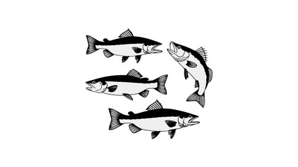 Silhouette of a School of Fish in Various Sizes and Shapes 