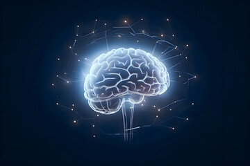 A depicting brain interfaced with cybernetic integration of artificial intelligence