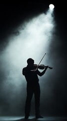 Silhouette of a violinist playing under a dramatic spotlight, creating an artistic and moody atmosphere
