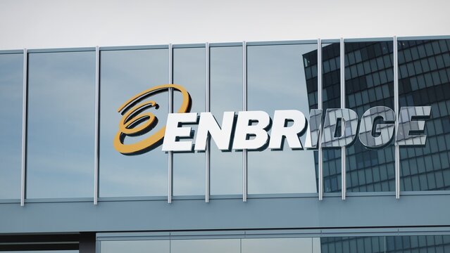 San Francisco, USA - July 10, 2021 Enbridge only editorial Stock information on the logo of the office facade