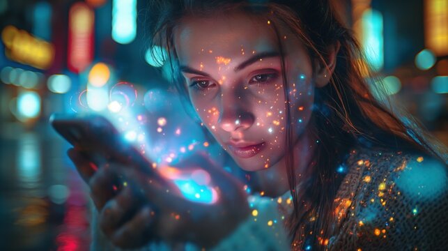 Young woman using futuristic mobile technology powered by AI  - Powered by Adobe