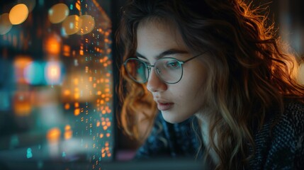 Woman in tech exploring futuristic technology and AI