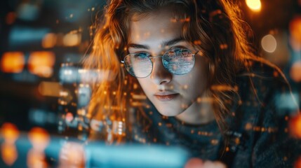 Woman in tech exploring futuristic technology and AI